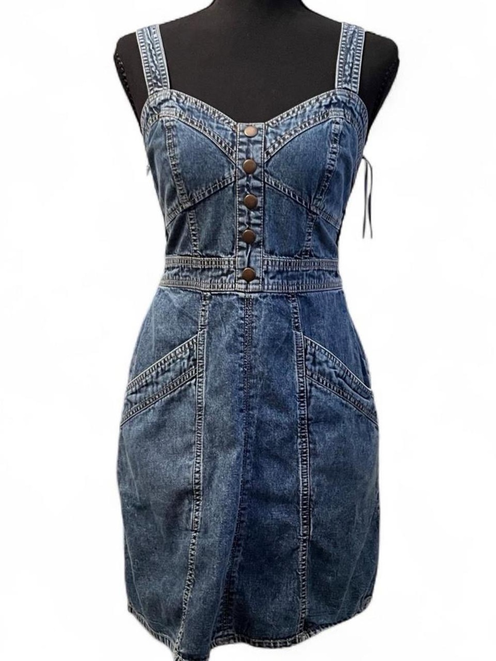 Japna Y2K Denim Button-Front Mini Dress - Blue